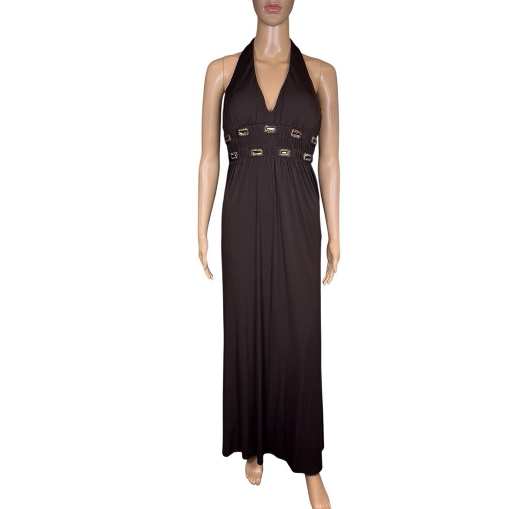 Alberto Makali Brown Halter Maxi Jewels Dress Size 4